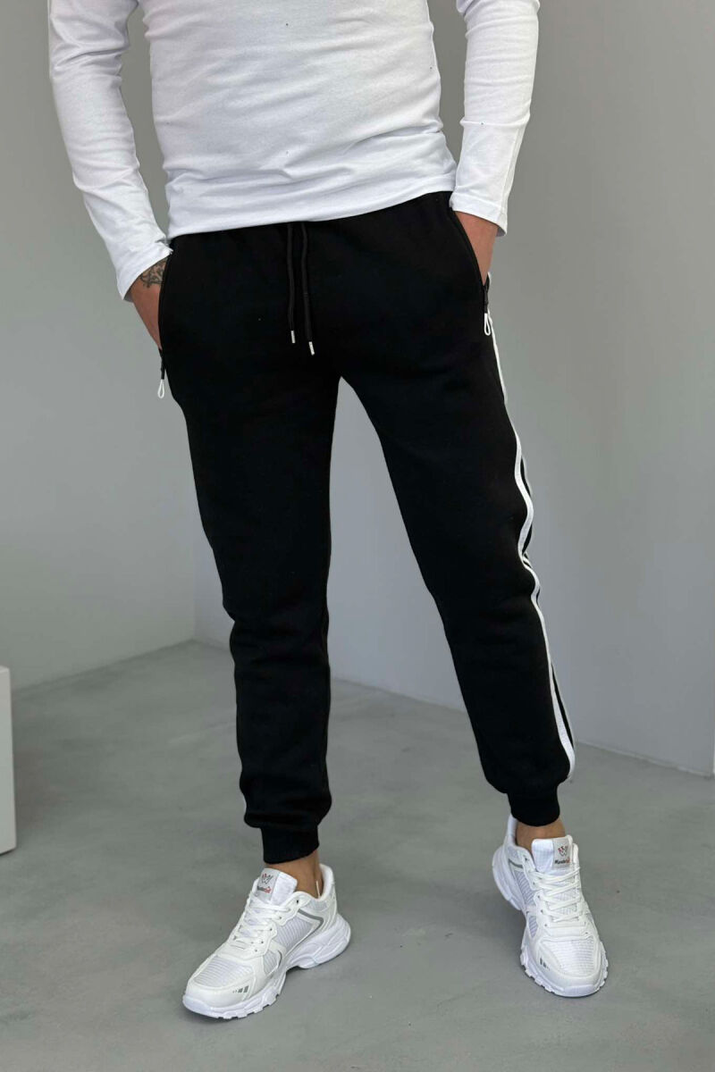 STRIPED FLUFFY MEN SWEATPANTS BLACK/ E ZEZE - 1