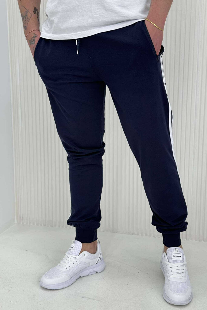 LINED SIMPLE MEN SWEATPANTS DARK BLUE/BEE - 1
