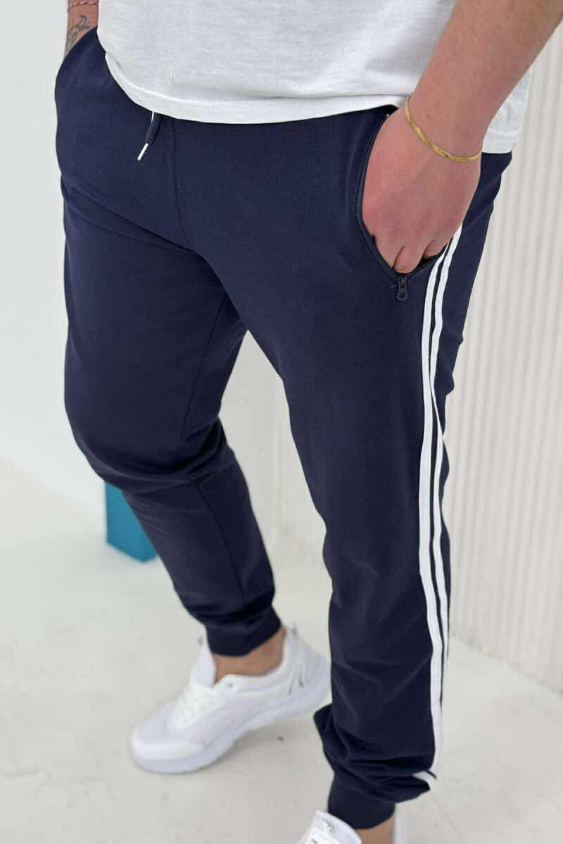 LINED SIMPLE MEN SWEATPANTS DARK BLUE/BEE - 2