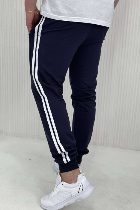 LINED SIMPLE MEN SWEATPANTS DARK BLUE/BEE - 4