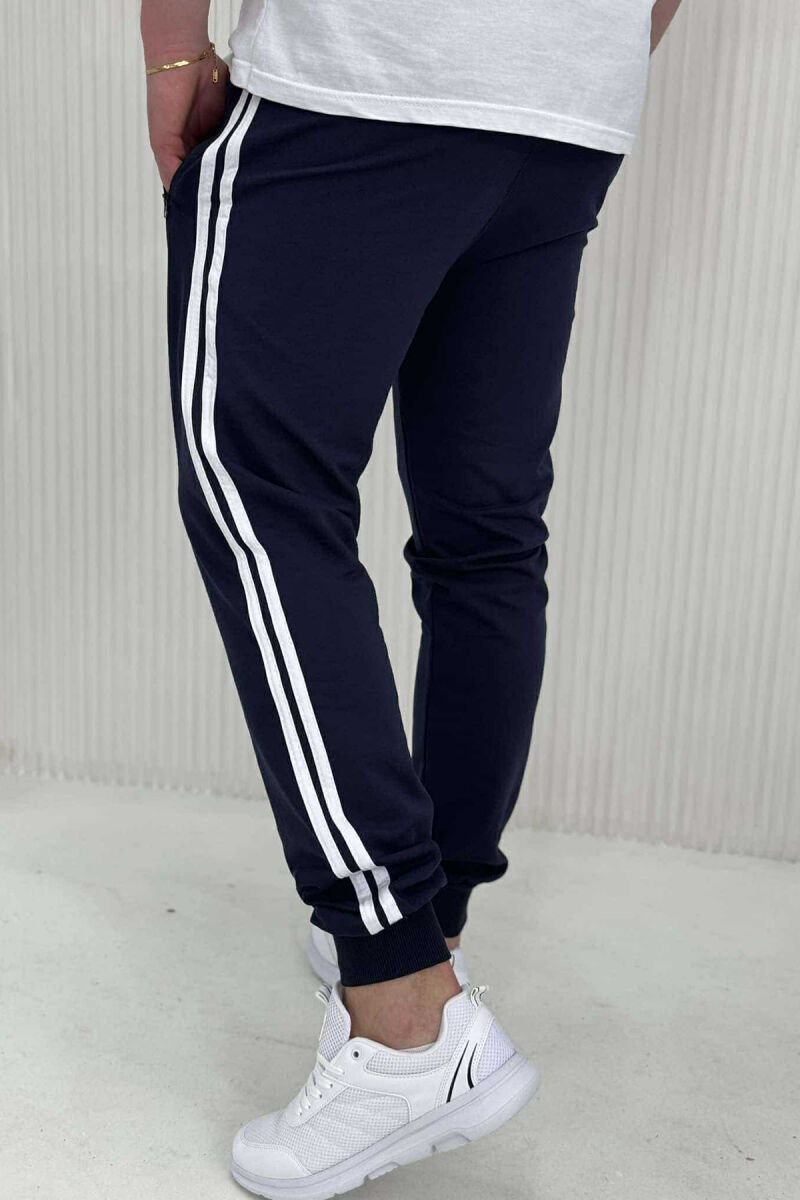 LINED SIMPLE MEN SWEATPANTS DARK BLUE/BEE - 4