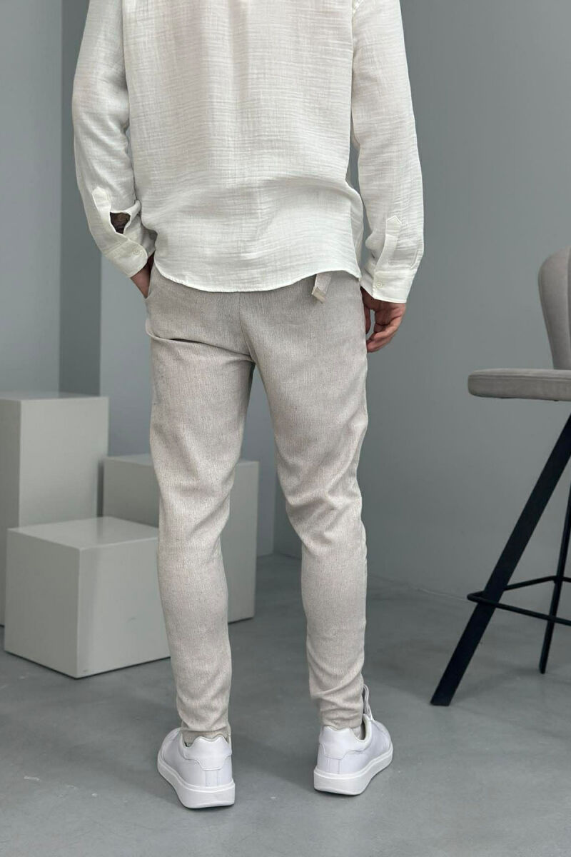 LINEN BLEND BELT DETAIL MEN PANTS BEIGE/BEZHE - 3