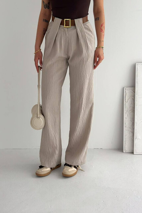 LINEN BLEND BELT DETAIL WOMAN TROUSERS BEIGE/BEZHE - 2