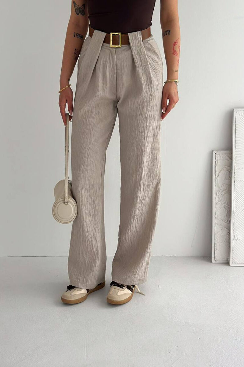 LINEN BLEND BELT DETAIL WOMAN TROUSERS BEIGE/BEZHE - 2