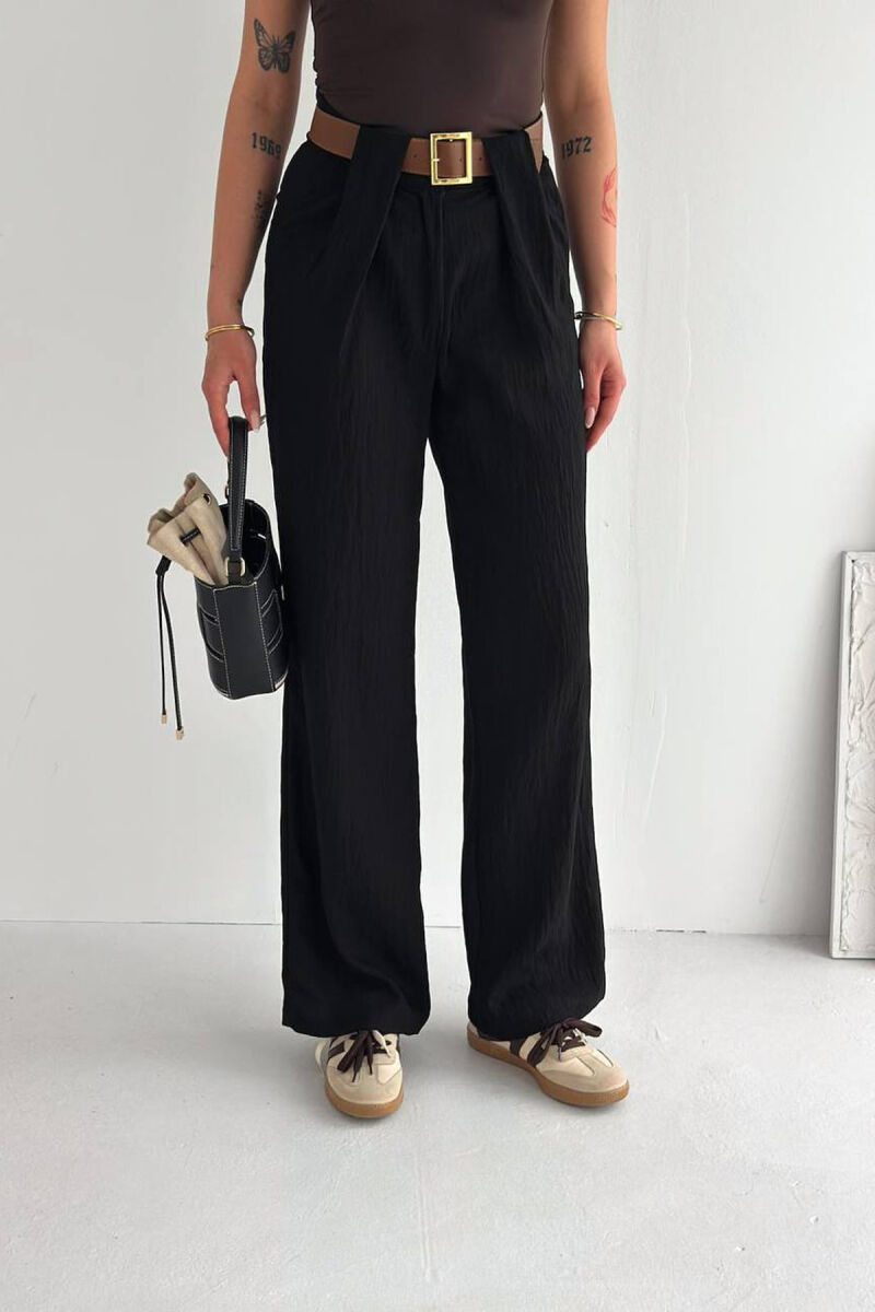 LINEN BLEND BELT DETAIL WOMAN TROUSERS BLACK/ E ZEZE - 2