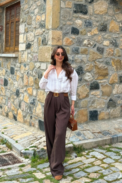 PANTALLONA LINO PER FEMRA NE NGJYRE KAFE - KLAUDIO FASHION