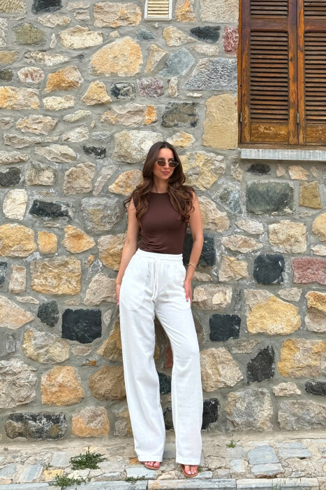 LINEN BLEND ONE COLOR WOMAN TROUSERS WHITE-E BARDHE - KLAUDIO FASHION