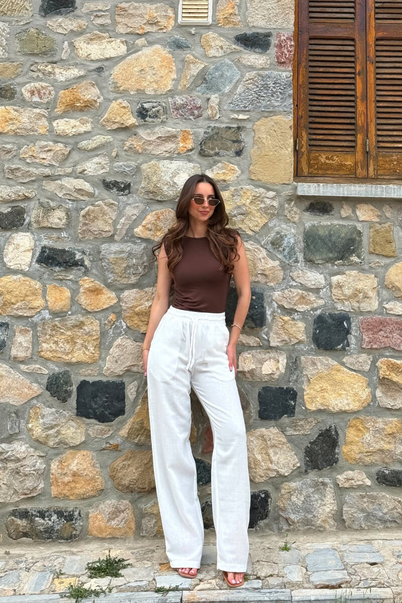 LINEN BLEND ONE COLOR WOMAN TROUSERS WHITE-E BARDHE - 1