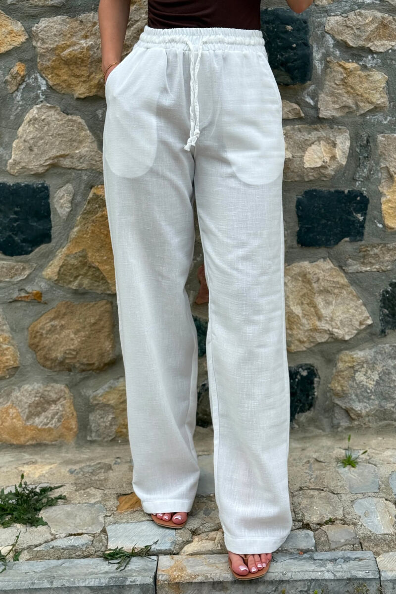 LINEN BLEND ONE COLOR WOMAN TROUSERS WHITE-E BARDHE - 2