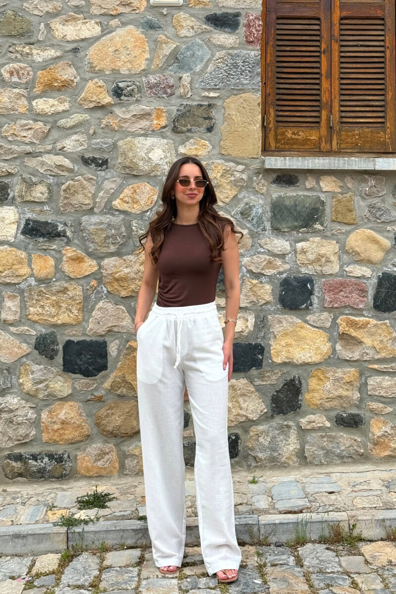 LINEN BLEND ONE COLOR WOMAN TROUSERS WHITE-E BARDHE - 4