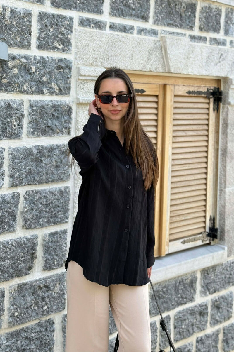 LINEN BLEND SHINY LINES WOMAN SHIRT BLACK/ E ZEZE - 2