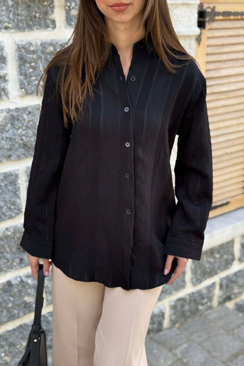 LINEN BLEND SHINY LINES WOMAN SHIRT BLACK/ E ZEZE - 3