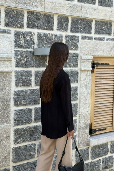 LINEN BLEND SHINY LINES WOMAN SHIRT BLACK/ E ZEZE - 4