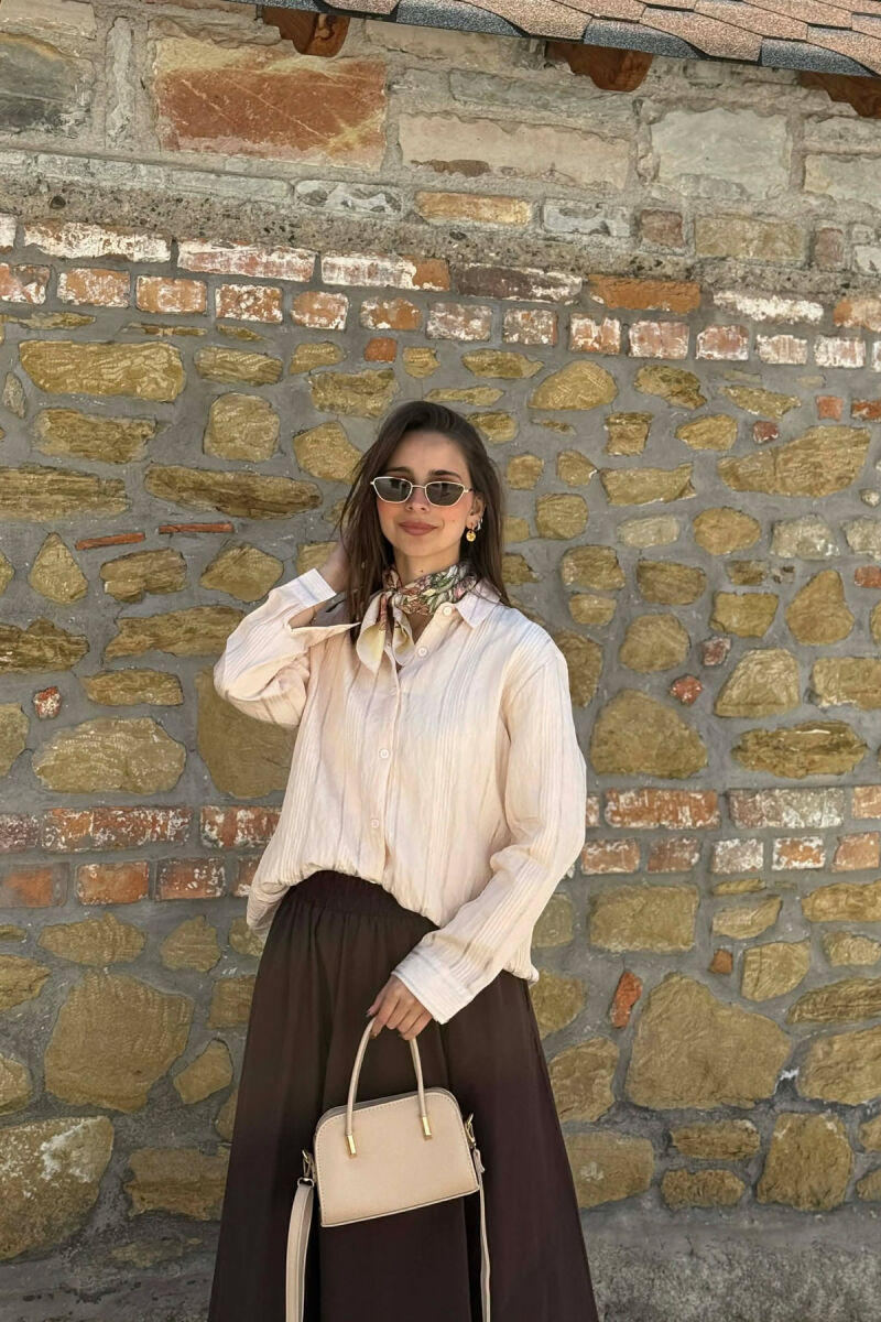 LINEN BLEND SHINY LINES WOMAN SHIRT CREAM/KREM - 1