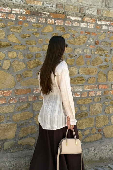 LINEN BLEND SHINY LINES WOMAN SHIRT CREAM/KREM - 2