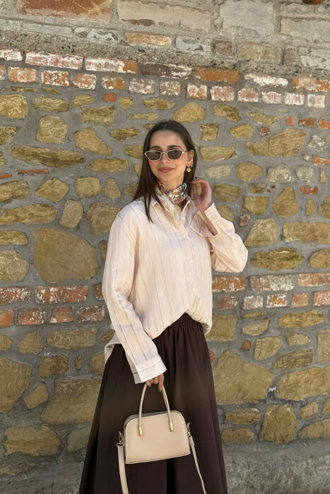 LINEN BLEND SHINY LINES WOMAN SHIRT CREAM/KREM - 3