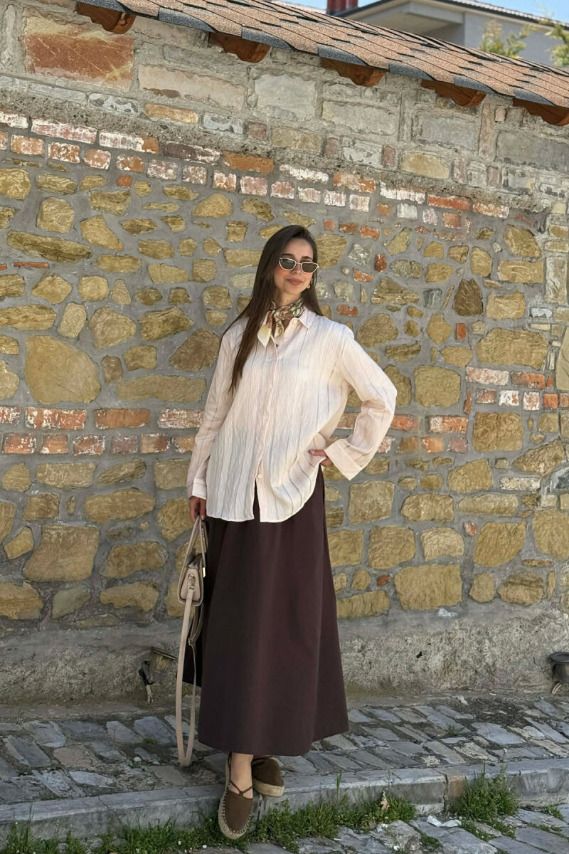 LINEN BLEND SHINY LINES WOMAN SHIRT CREAM/KREM - 4