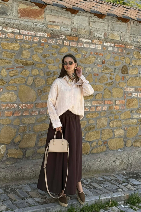 LINEN BLEND SHINY LINES WOMAN SHIRT CREAM/KREM - 5