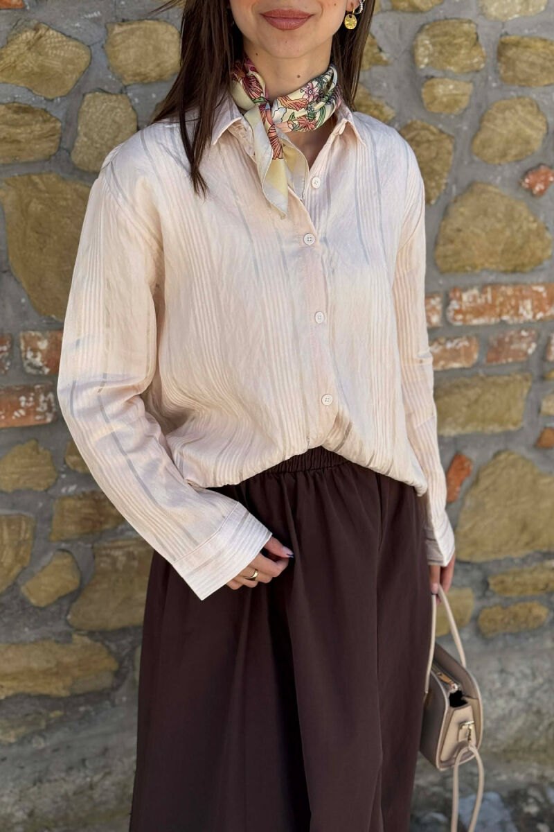 LINEN BLEND SHINY LINES WOMAN SHIRT CREAM/KREM - 6