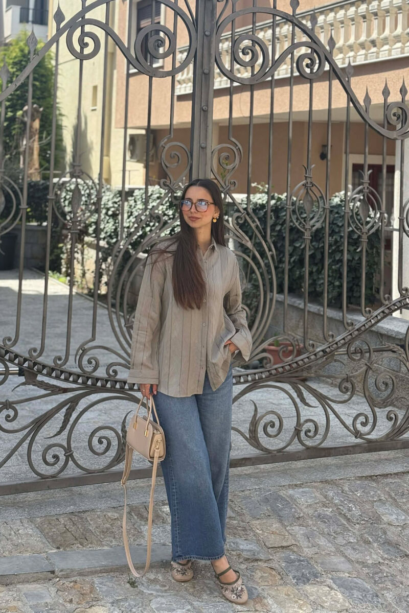 LINEN BLEND SHINY LINES WOMAN SHIRT GREY/GRI - 3