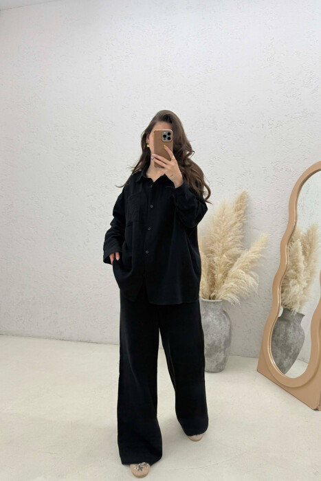 LINEN BLEND SHIRT + TROUSERS WOMAN SET BLACK/ E ZEZE 