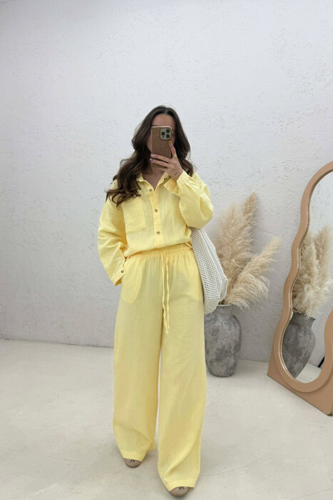 LINEN BLEND SHIRT + TROUSERS WOMAN SET YELLOW/E VERDHE 