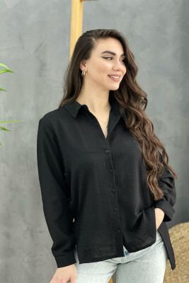 LINEN BUTTON SIDE WOMEN SHIRT BLACK/ E ZEZE 