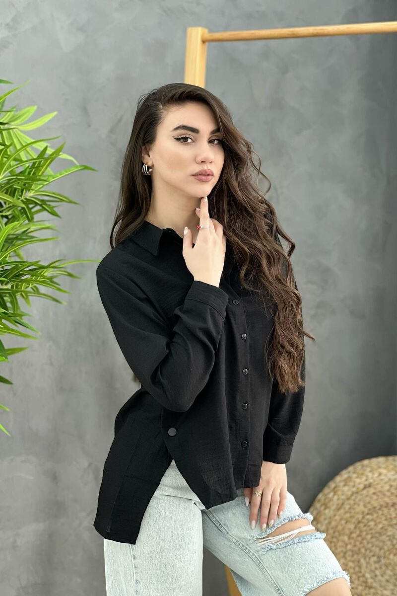 LINEN BUTTON SIDE WOMEN SHIRT BLACK/ E ZEZE - 2