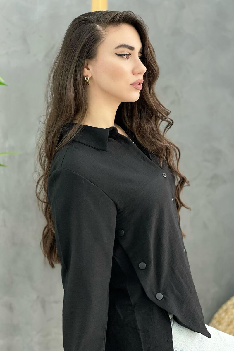 LINEN BUTTON SIDE WOMEN SHIRT BLACK/ E ZEZE - 3