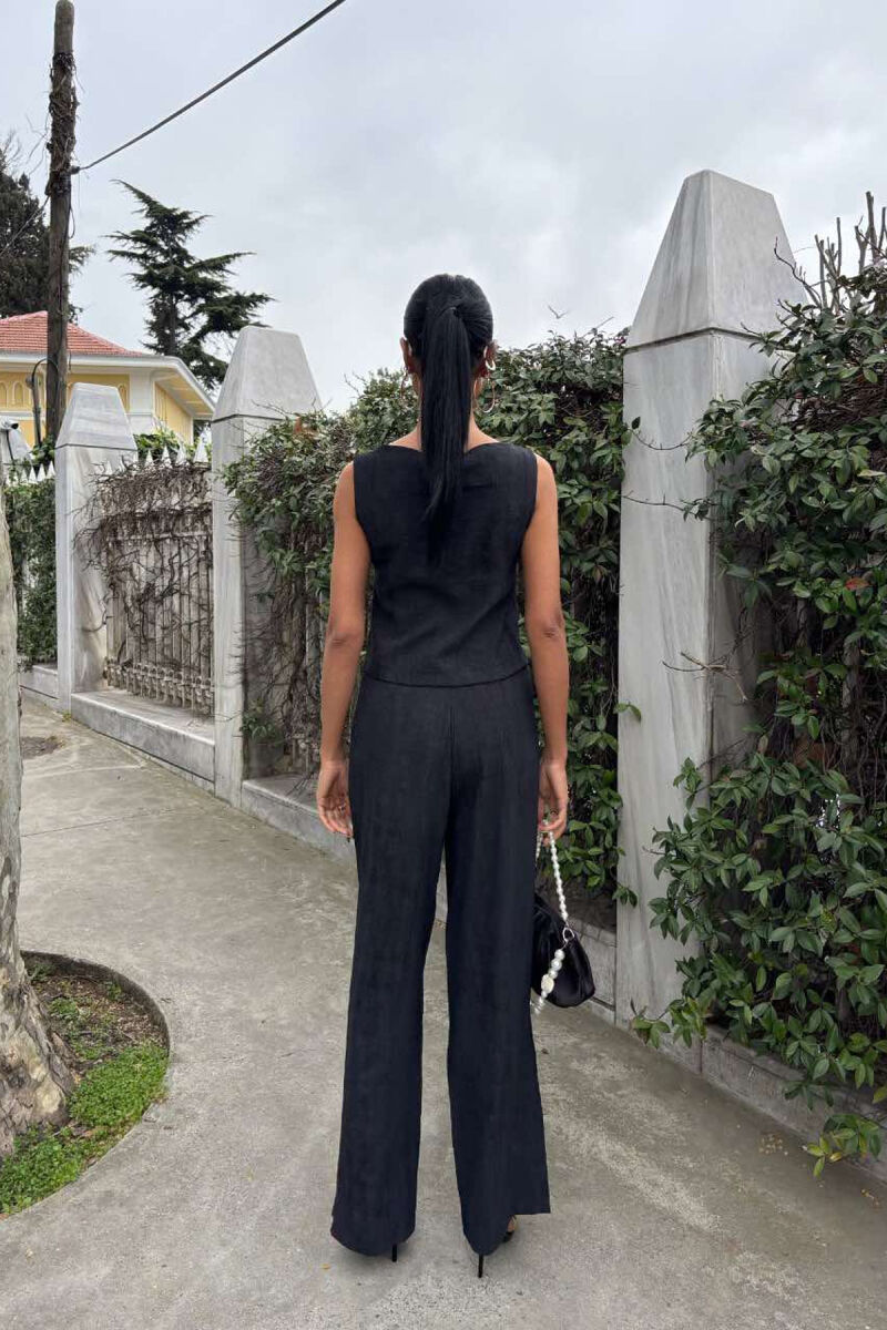 LINEN CASUAL BLOUSE+TROUSERS WOMEN SET BLACK/ E ZEZE - 6