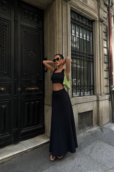LINEN CROP + SKIRT WOMEN SET BLACK/ E ZEZE - 2