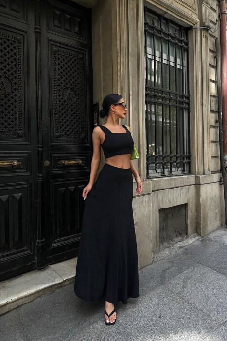LINEN CROP + SKIRT WOMEN SET BLACK/ E ZEZE - 3