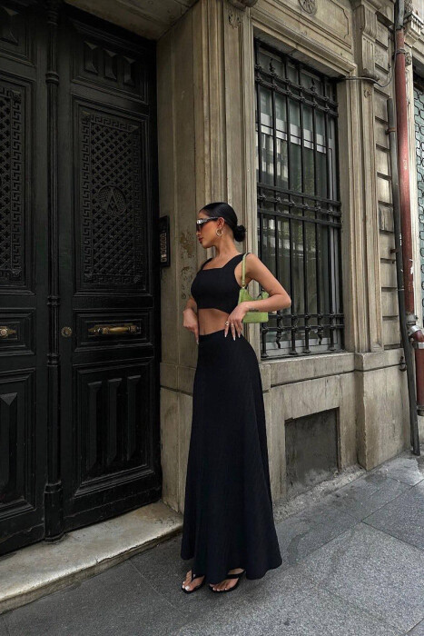 LINEN CROP + SKIRT WOMEN SET BLACK/ E ZEZE - 4