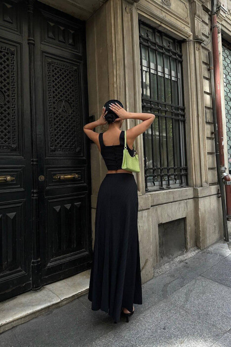 LINEN CROP + SKIRT WOMEN SET BLACK/ E ZEZE - 5
