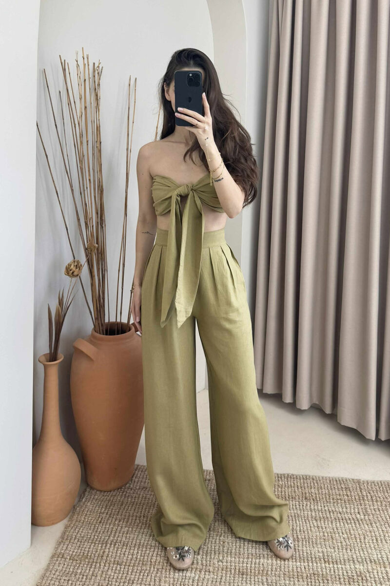LINEN CROP+TROSERS WOMAN SET OLIVE/ULLI - 1