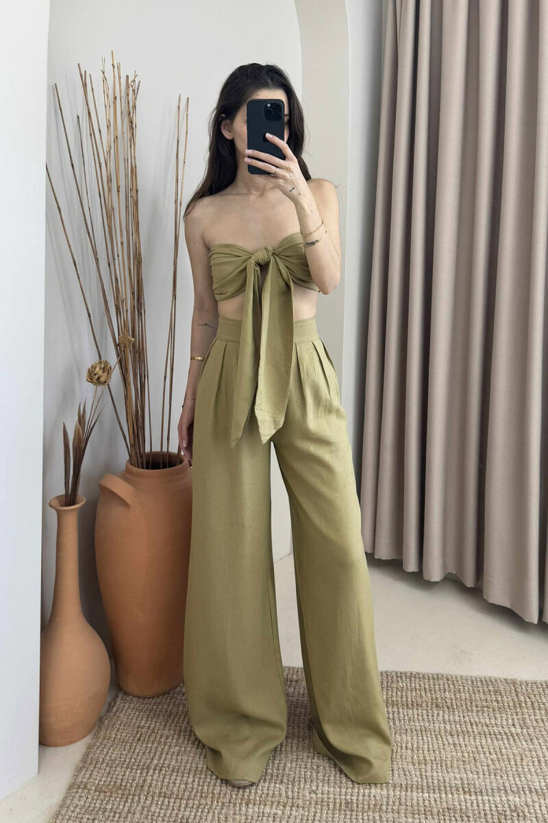LINEN CROP+TROSERS WOMAN SET OLIVE/ULLI - 2