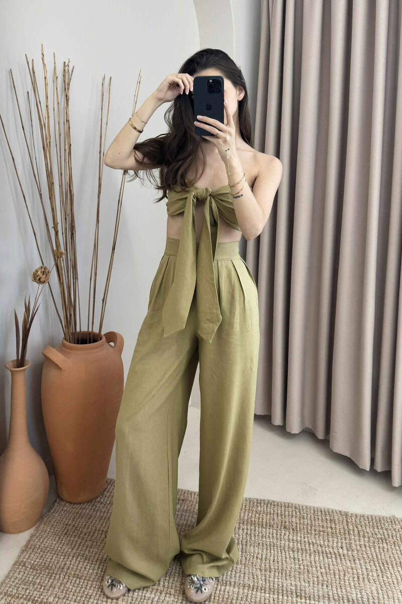 LINEN CROP+TROSERS WOMAN SET OLIVE/ULLI - 3