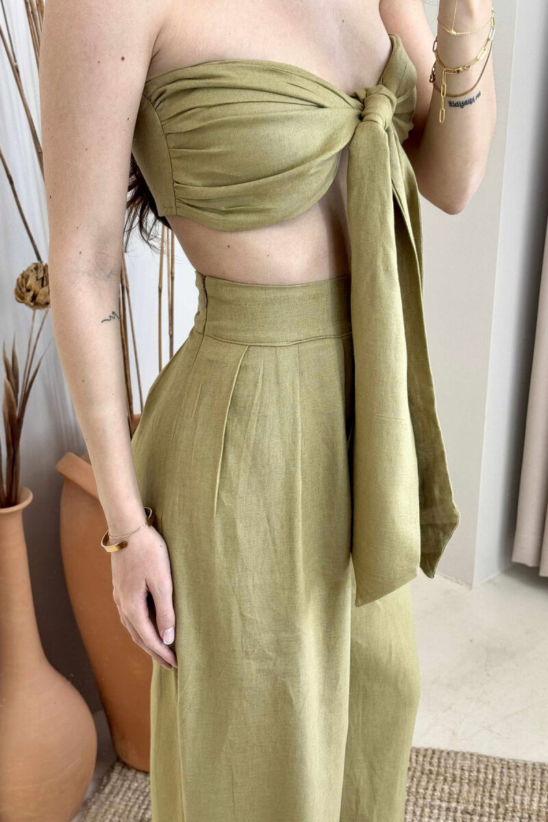 LINEN CROP+TROSERS WOMAN SET OLIVE/ULLI - 5