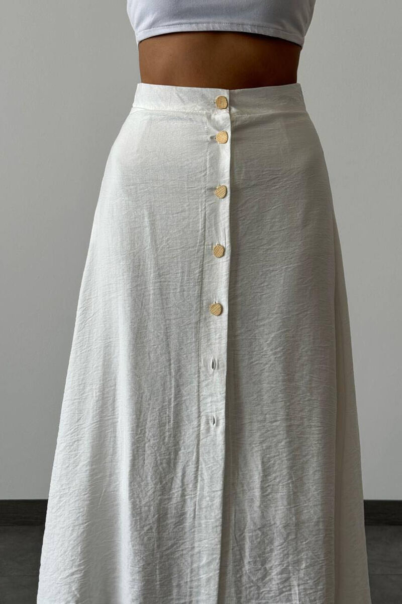 LINEN GOLD BUTTONS WOMAN SKIRT WHITE-E BARDHE - 2