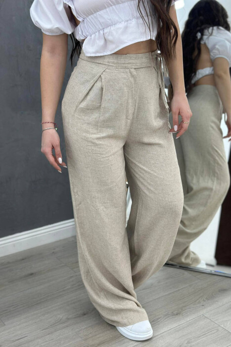 LINEN LACING WOMAN TROUSERS BEIGE/BEZHE 
