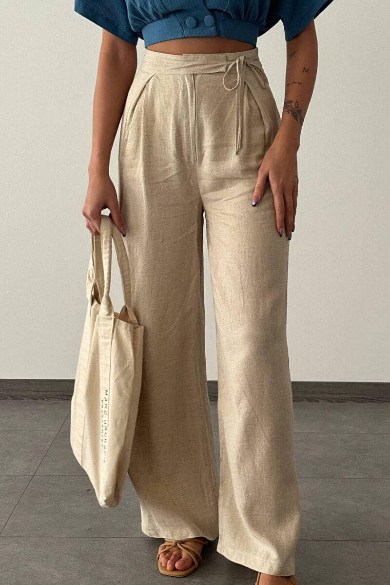 LINEN LACING WOMAN TROUSERS LIGHT BEIGE/BZHZB - 1