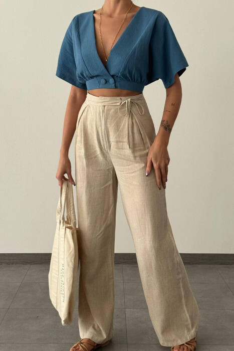 LINEN LACING WOMAN TROUSERS LIGHT BEIGE/BZHZB - 2