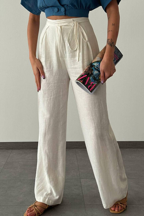 LINEN LACING WOMAN TROUSERS WHITE-E BARDHE 