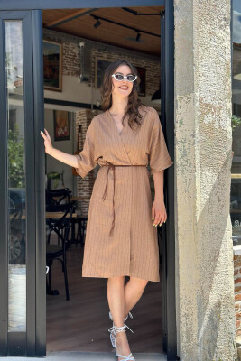 FUSTAN LINO ME VIJA PËR FEMRA NË NGJYRËN KAFE - KLAUDIO FASHION