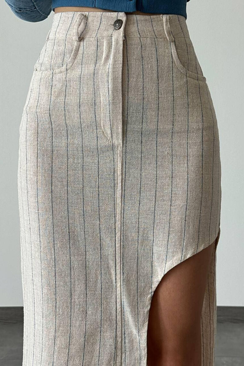 LINEN LINES SKIRT CREAM/KREM - 3