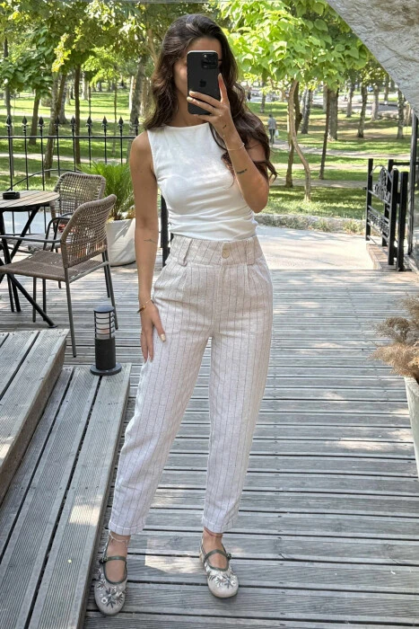 LINEN LINES WOMAN TROUSERS BEIGE/BEZHE 