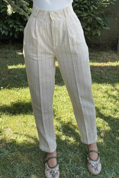LINEN LINES WOMAN TROUSERS CREAM/KREM - 8