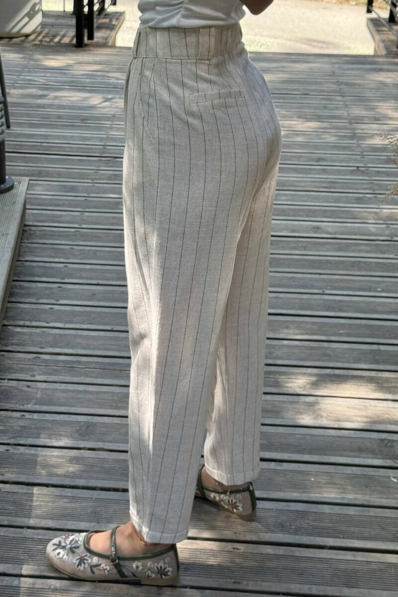 LINEN LINES WOMAN TROUSERS CREAM/KREM - 4