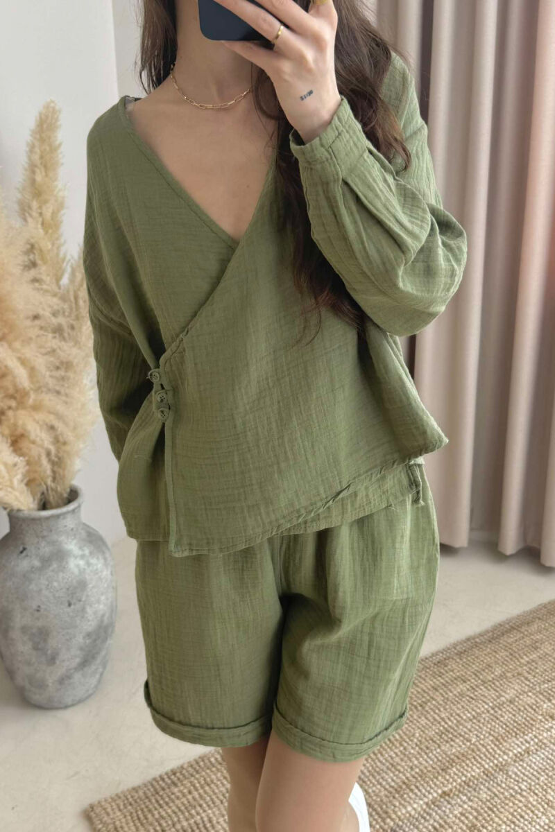 LINEN ONE COLOR SWEATSHIRT+SHORTS WOMEN SET GREEN/JESHILE - 2