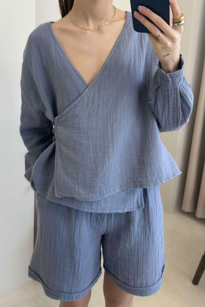 LINEN ONE COLOR SWEATSHIRT+SHORTS WOMEN SET GREY/GRI - 2